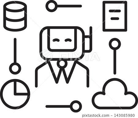 Ai Robot automation database cloud icon with chart key document line symbol Ai Robot automation database cloud icon with chart key document line symbol 143085980
