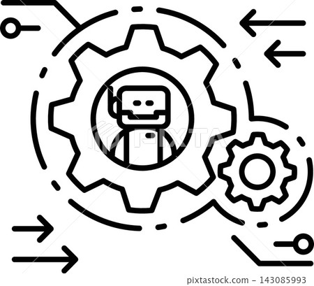 AI Workflow Automation Integration Line Icon 143085993