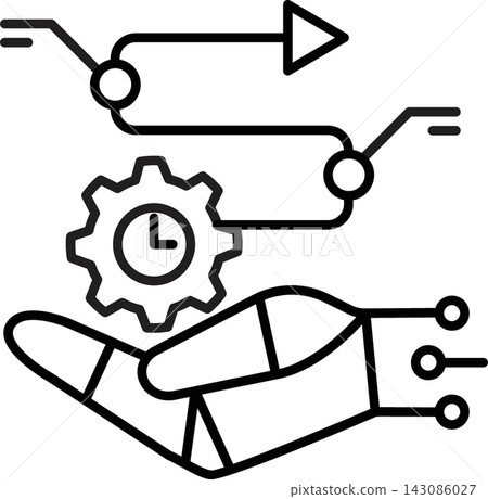 Ai Automation workflow schedule process robotic hand gear clock icon Ai Automation workflow schedule process robotic hand gear clock icon 143086027
