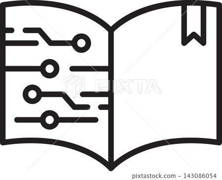 Artificial intelligence and automation inspire digital learning through open book icon with circuit lines and bookmark creating modern technology education symbol Artificial intelligence and automation inspire digital learning through open book icon with circuit lines and bookmark creating modern technology education symbol 143086054
