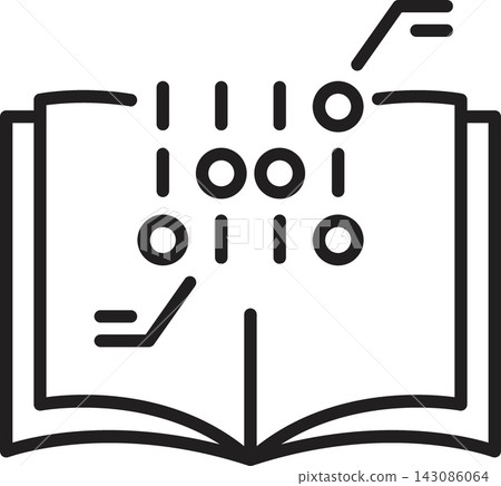 Open book with digital code and automation symbol Open book with digital code and automation symbol 143086064