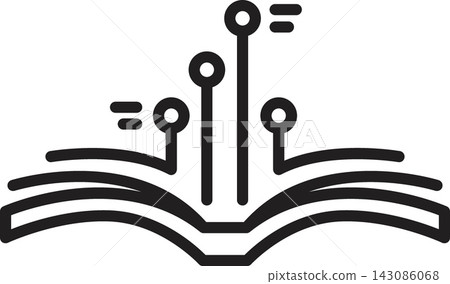 Digital education icon with open book and circuit symbol representing AI automation, learning technology, and knowledge access Digital education icon with open book and circuit symbol representing AI automation, learning technology, and knowledge access 143086068