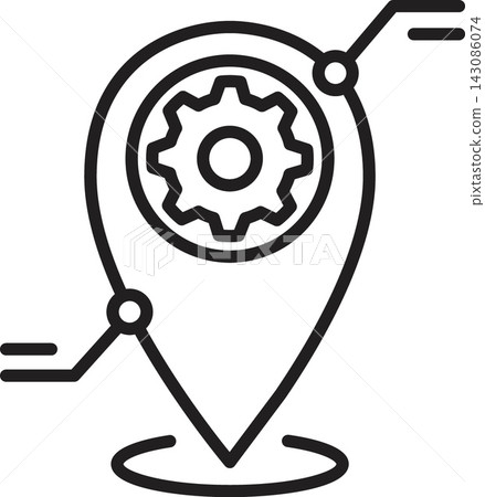 Ai map pin gear route icon shows navigation setting marker with gray outline Ai map pin gear route icon shows navigation setting marker with gray outline 143086074