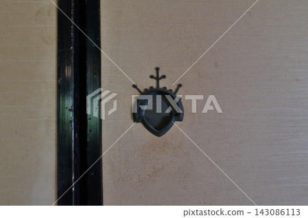 Hiroshima Prefecture, Takehara City Important Cultural Property, Former Matsusaka Residence, sliding door handle Hiroshima Prefecture, Takehara City Important Cultural Property, Former Matsusaka Residence, sliding door handle 143086113