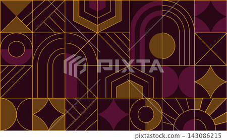 Burgundy Luxury Geometric Background with Golden Lines, Arches, Circles and Modular Abstract Shapes, Elegant Premium Packaging Vector Design Burgundy Luxury Geometric Background with Golden Lines, Arches, Circles and Modular Abstract Shapes, Elegant Premium Packaging Vector Design 143086215