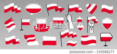 Polish Symbols and National Badges Vector Set in Different Styles with Ribbons, Shields, Banners and Holding Flags Polish Symbols and National Badges Vector Set in Different Styles with Ribbons, Shields, Banners and Holding Flags 143086277