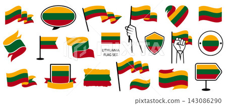 Lithuanian Symbols and Badges Vector Set in Different Styles with Ribbons, Shields, Banners and Holding Flags Lithuanian Symbols and Badges Vector Set in Different Styles with Ribbons, Shields, Banners and Holding Flags 143086290