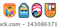 California Retro Badge Set, Geometric Flat Design Stickers, Patches and Labels with Travel, Nature, Beach, National Park and State Symbols, Colorful Vector Illustration 143086371