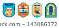 Miami Retro Badge Set, Geometric Flat Design Stickers, Patches and Labels with Beach, Art Deco, Travel, Tropical and City Symbols, Vector Set 143086372
