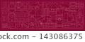 Arizona Geometric Line Art Banner and Pattern with Travel Symbols, Desert Culture, Nature, Architecture and Tourism Icons, Art Deco Mosaic Vector Illustration 143086375