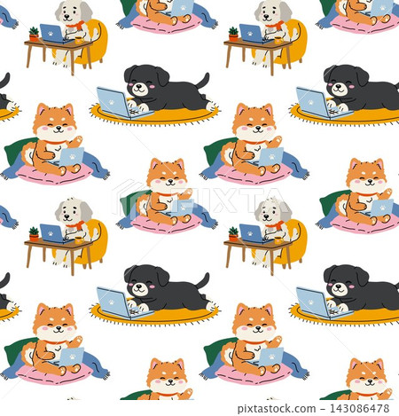 Adorable Dogs with Laptops Illustration Adorable Dogs with Laptops Illustration 143086478