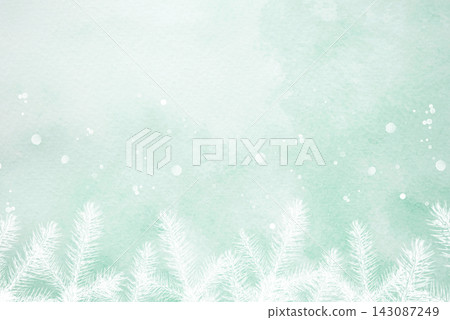 A green watercolor background with white fir branches A green watercolor background with white fir branches 143087249