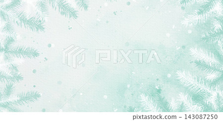 A green watercolor background with white fir branches A green watercolor background with white fir branches 143087250