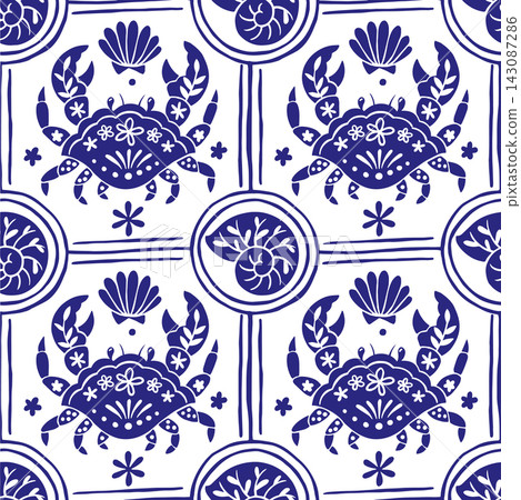 Seamless tile pattern with a whimsical sea design. blue print. 143087286