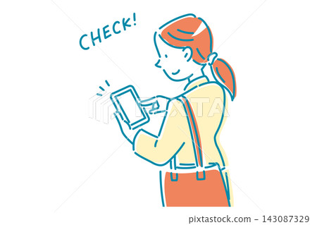 Vector illustration of a woman checking something on her smartphone. Vector illustration of a woman checking something on her smartphone. 143087329