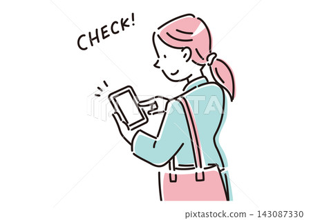 Vector illustration of a woman checking something on her smartphone. Vector illustration of a woman checking something on her smartphone. 143087330