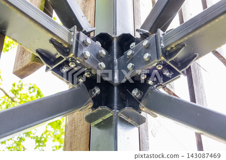Steel construction joint with bolts and brackets Steel construction joint with bolts and brackets 143087469