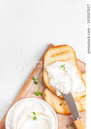 Cream Cheese Spread on Toast with Copy Space Cream Cheese Spread on Toast with Copy Space 143087627