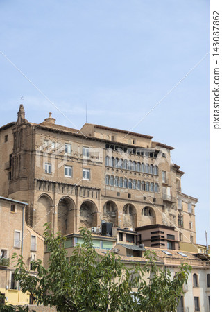 The Bishop's Palace of Tarazona standing on its rock above the old town, Spain The Bishop's Palace of Tarazona standing on its rock above the old town, Spain 143087862