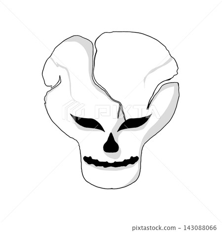 Cracked white skull with sharp black eyes slits Cracked white skull with sharp black eyes slits 143088066