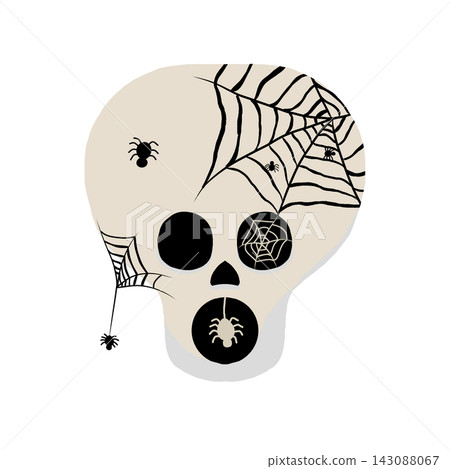 Beige skull with spider web and spiders decoration 143088067