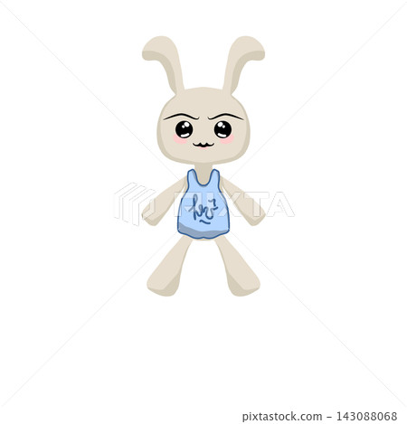 Beige rabbit doll wearing blue bib Beige rabbit doll wearing blue bib 143088068