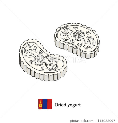 Line drawing illustration of Mongolian dried yogurt Aaruul (ingredients for dairy products and traditional sweets from around the world) Line drawing illustration of Mongolian dried yogurt Aaruul (ingredients for dairy products and traditional sweets from around the world) 143088097