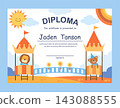 Cute school or preschool diploma certificate for kids and children, primary classes, preschool.Vector illustrations. 143088555