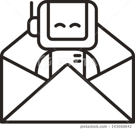Ai mail icon cute robot in envelope line art minimal Ai mail icon cute robot in envelope line art minimal 143088642