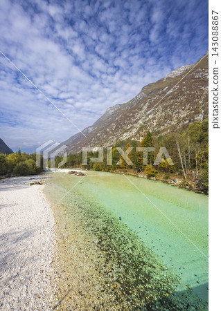Landscape with river near village Bovec, Triglavski national park, Slovenia Landscape with river near village Bovec, Triglavski national park, Slovenia 143088867