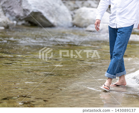 Man walking in river Man walking in river 143089137