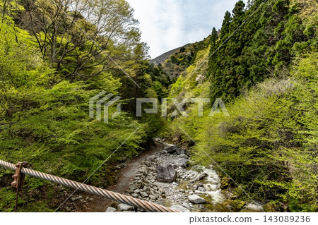 山谷裡綠樹成蔭，溪水清澈，還有一條崎嶇的健行步道。 143089236