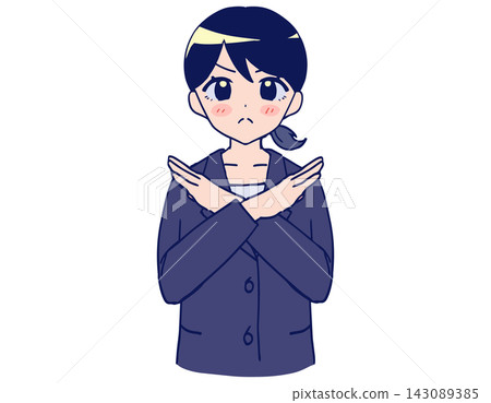 Gray suit woman, color X mark, prohibited, rejection, business illustration material Gray suit woman, color X mark, prohibited, rejection, business illustration material 143089385