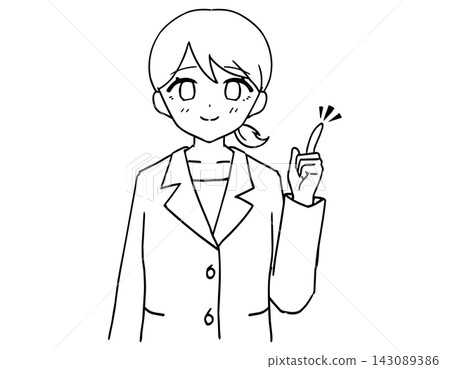 Female line drawing, index finger pointing, idea, suggestion, business illustration material Female line drawing, index finger pointing, idea, suggestion, business illustration material 143089386