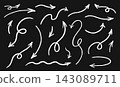 A set of hand-drawn curved and swirly arrows 143089711