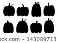 A set of pumpkin silhouettes isolated on a white 143089713