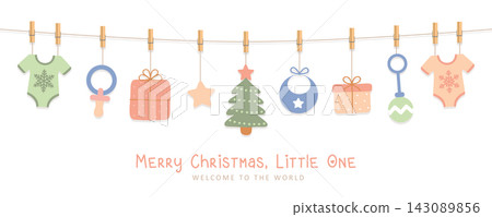 baby welcome greeting card for childbirth at christmas time vector illustration baby welcome greeting card for childbirth at christmas time vector illustration 143089856
