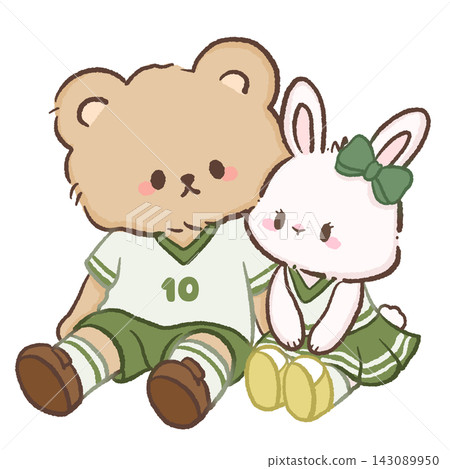 Cute Brown Bear Soccer Player And White Bunny Cheerleader Sitting Side By Side Kawaii Football Couple Team Spirit Sports Illustration Cute Brown Bear Soccer Player And White Bunny Cheerleader Sitting Side By Side Kawaii Football Couple Team Spirit Sports Illustration 143089950