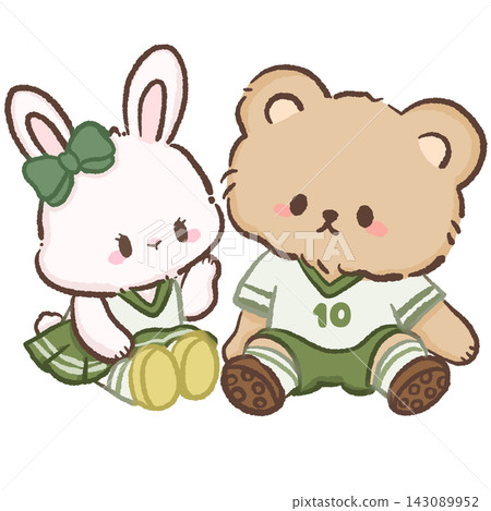 Cute White Bunny Cheerleader And Brown Bear Soccer Player Sitting Together Kawaii Football Couple Team Support Sports Illustration Cute White Bunny Cheerleader And Brown Bear Soccer Player Sitting Together Kawaii Football Couple Team Support Sports Illustration 143089952