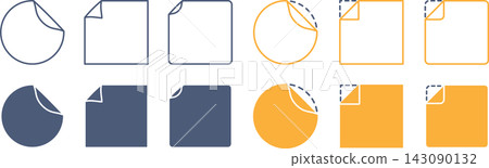 A set of sticker material with peeled-off corners in circles and squares. A set of sticker material with peeled-off corners in circles and squares. 143090132