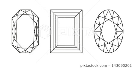 Diamond Oval, Phoenix Radiant, Baguette cut shapes. Brilliant Oval, Baguette, Phoenix Radiant cut patterns. Gemstone outline icons for jewellery design, branding, packaging, logo. Diamond Oval, Phoenix Radiant, Baguette cut shapes. Brilliant Oval, Baguette, Phoenix Radiant cut patterns. Gemstone outline icons for jewellery design, branding, packaging, logo. 143090201