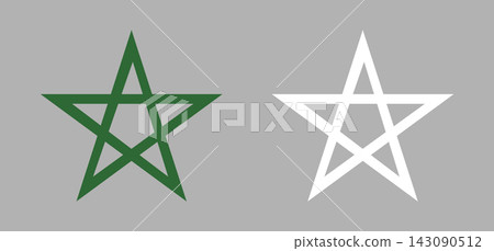 Green, white pentagram layouts. Five pointed star shapes templates. Set of Star symbol stickers from flag of Morocco. Green, white pentagram layouts. Five pointed star shapes templates. Set of Star symbol stickers from flag of Morocco. 143090512