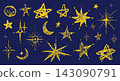 Cute crayon doodle illustration set with colorful stars, magic sparkles, and celestial shapes. 143090791