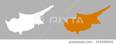 Set of Cyprus island white, black flat icons, stickers. Cyprus entirety shape of island simple silhouette from Cyprus flag. Set of Cyprus island white, black flat icons, stickers. Cyprus entirety shape of island simple silhouette from Cyprus flag. 143090926