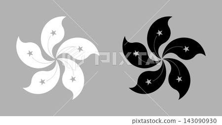 Set of Orchid tree flower flat silhouette from Hong Kong flag black, white outline simple icon, sticker. Set of Orchid tree flower flat silhouette from Hong Kong flag black, white outline simple icon, sticker. 143090930