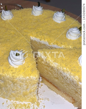 A delicious, fluffy cake with layers of rich flavor, perfect for any occasion. Often topped with frosting or fresh fruits, it's a sweet treat that brings joy to every bite. 143090974