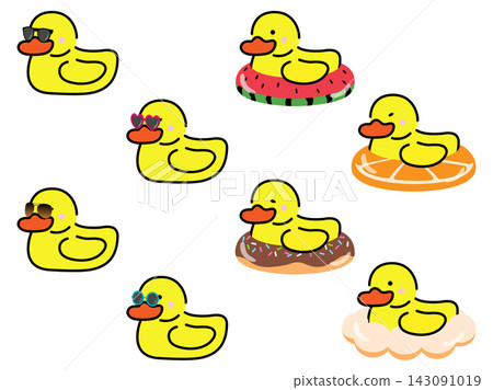 A set of illustrations of ducks enjoying summer. A set of illustrations of ducks enjoying summer. 143091019