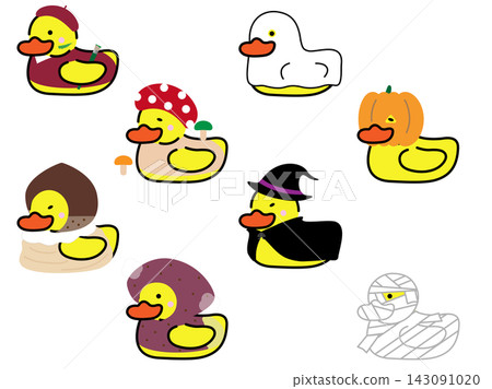 A set of illustrations of ducks enjoying autumn. A set of illustrations of ducks enjoying autumn. 143091020