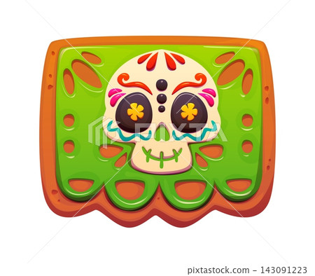 Day of the dead Mexican calavera cartoon cookie sweet bake. Dia de Los Muertos dessert cookie, Mexican Day of the dead vector food. Hispanic culture sweet pastry with green glaze and sugar skull Day of the dead Mexican calavera cartoon cookie sweet bake. Dia de Los Muertos dessert cookie, Mexican Day of the dead vector food. Hispanic culture sweet pastry with green glaze and sugar skull 143091223