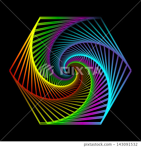 hexagonal spiral vortex abstract art with rainbow gradient colors hexagonal spiral vortex abstract art with rainbow gradient colors 143091532